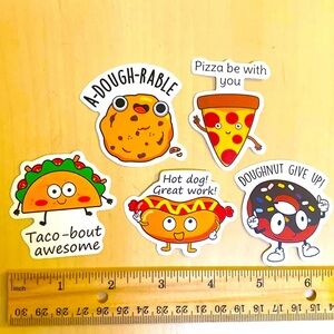 10/$10 or $1 BUNDLE: 5 Pun Fun Stickers: Junk Food! 🍕 🌭‎ WATERPROOF!